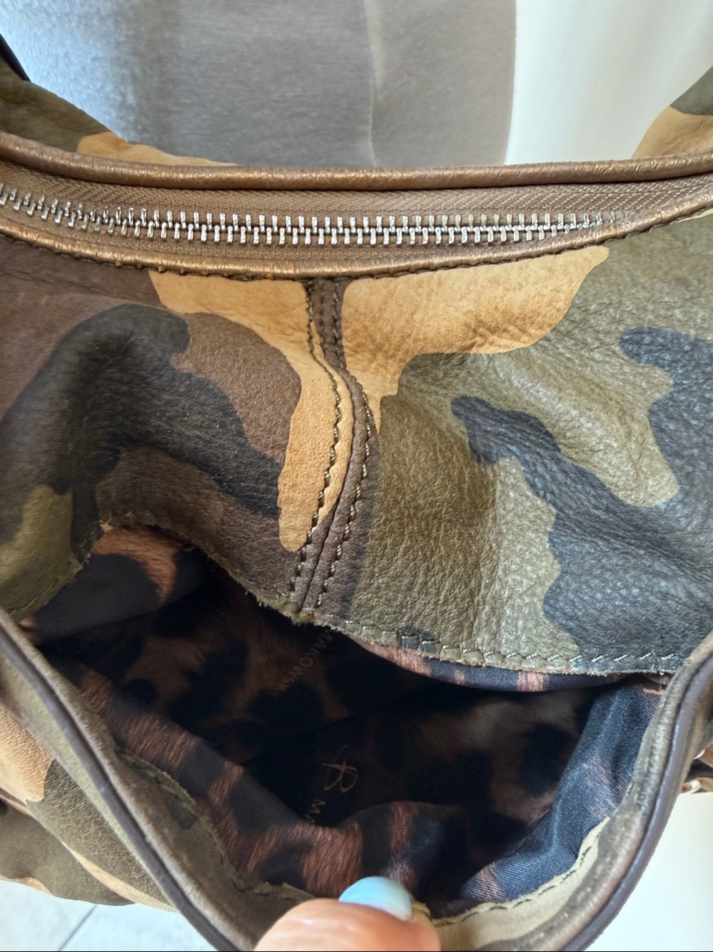 Camouflage Leather-Trim Shoulder Bag - Brown Camo - Picture 9 of 9